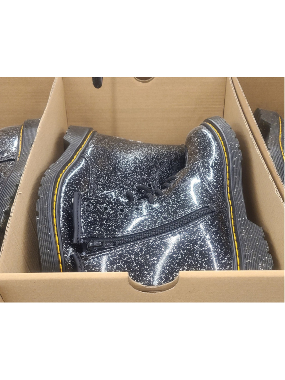 Dr. Martens 1460 Y Black Patent Leather Cosmic Glitter Sparkle Boots Sz 5Y Or 6W